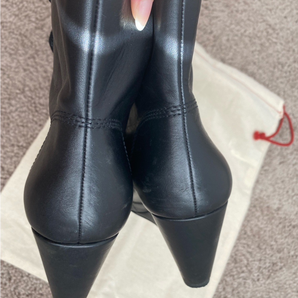 Zara SRPLS Real Leather High Wedge Black Ankle Boots Booties Zip Size 8 / 39 - Picture 9 of 16
